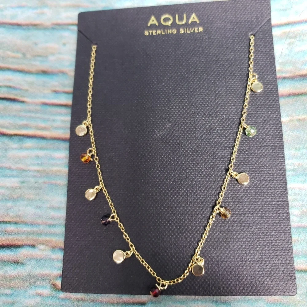 AQUA Rainbow Fringe Color Crystal Drop Necklace NWT - Picture 3 of 4